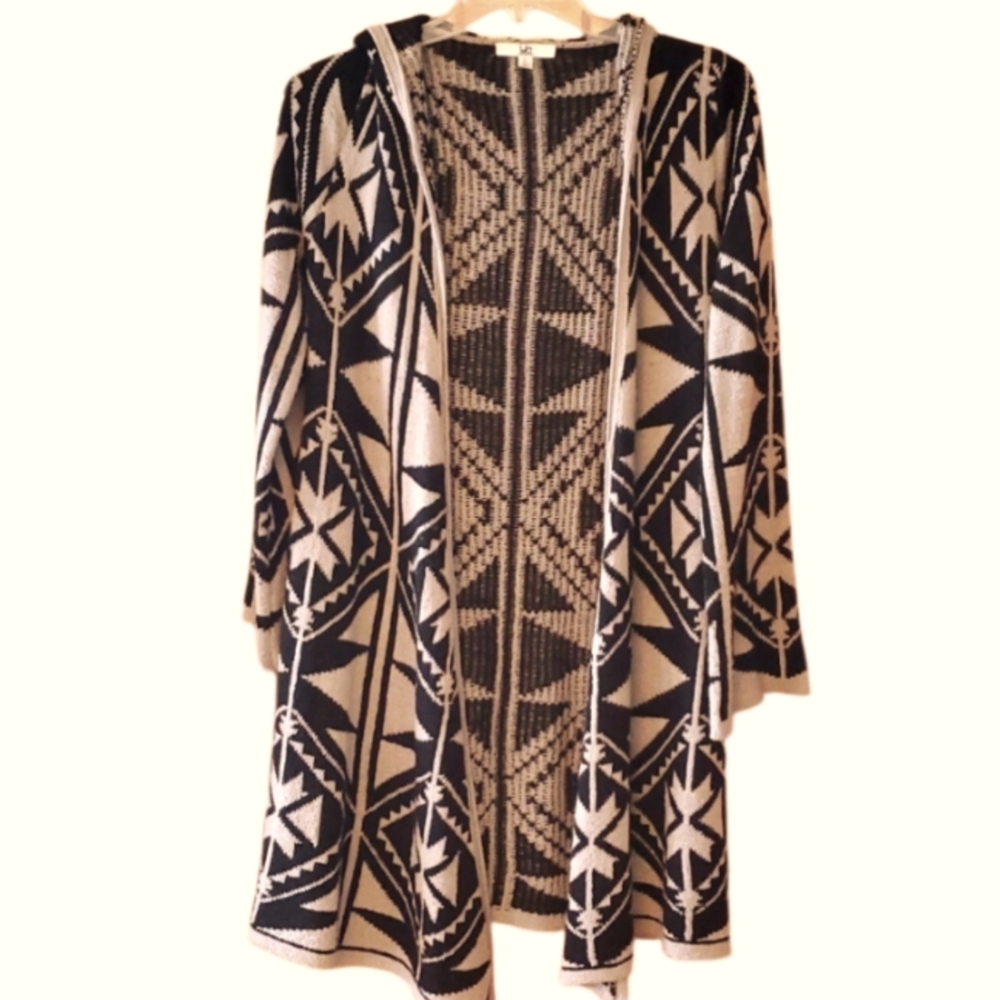 Ya‎ Long Tribal Print Open Sweater Cardigan Hoodie Size Large